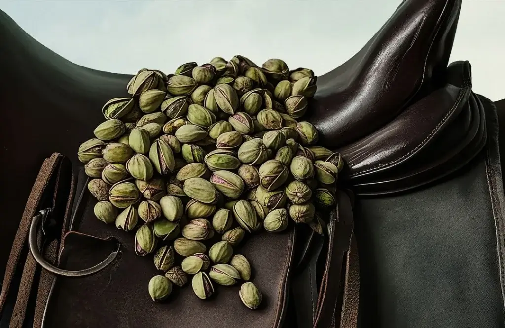 pistachio nuts edited on to a horses saddle